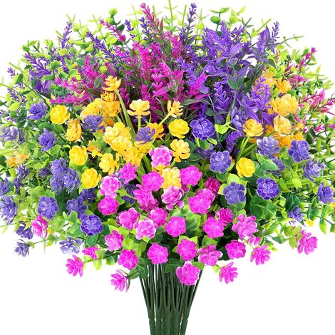 Fleurs artificielles grenat résistantes aux UV, 18 bouquets, feuillage artificiel en plastique pour extérieur (1/5)