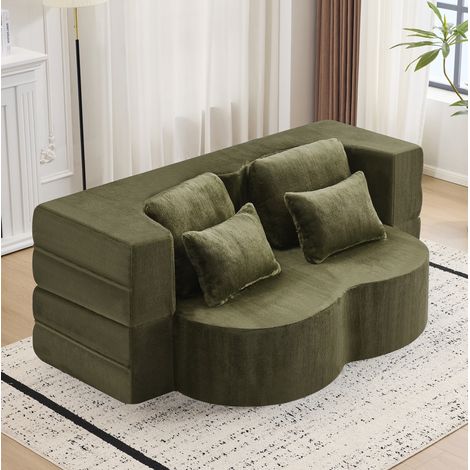 Sofá cama plegable 2 en 1, colchón de espuma de alta densidad, tejido afelpado verde (1/5)