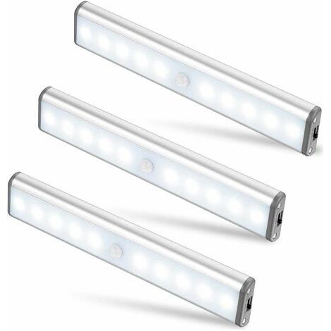 Trois lampes de placard à 10 LED, sans fil, rechargeables par USB, magnétiques, avec détecteur de mouvement, 2 modes d'éclairage, portables. Lampes de placard, lampes de secours, lampes pour enfants. (1/5)