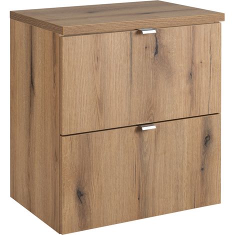 Meuble sous vasque suspendu 2 tiroirs avec le plan NOVA OAK 50 CM en chêne (1/5)