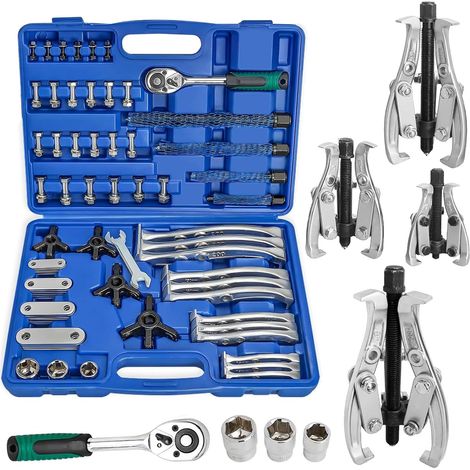 Kit Extracteur de Roulement, 3" 4" 6" 8" (7,6-20,3cm) Arrache Roulement Interieur et Extérieur, 3 Griffes Extracteur Roulements Roue avec Clé et Douilles pour Arrache Moyeu Volant Voiture Moto (1/5)