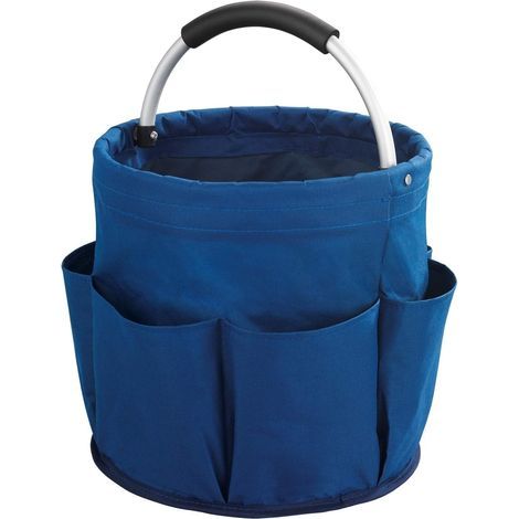 Household baskets, grooming bag for riding, ideal for storing tools or brushes, 6 exterior pockets, blue, 28cm diameter x 26.5cm height (1/4)