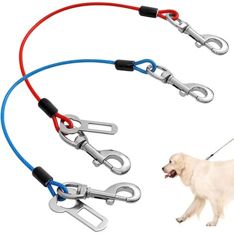 2-teiliges Hunde-Anbindekabel, 40 cm lange Hunde-Autoleine, Stahl-Hundeleine mit Drehhaken für Welpen, kleine und mittelgroße Hunde (Rot, Blau) (1/5)