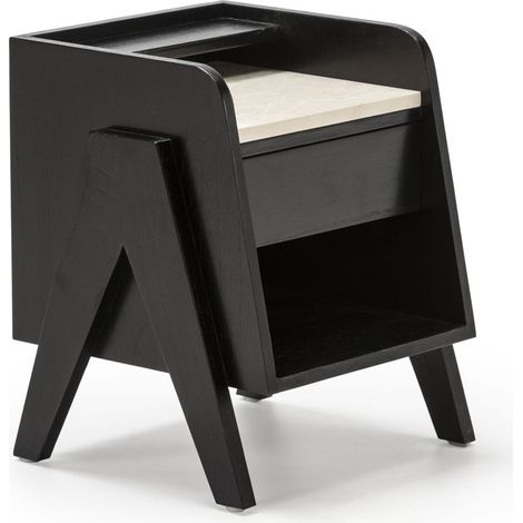 Mesita De Noche 46X45X45 Madera Negro/Marmol Crema (1/4)