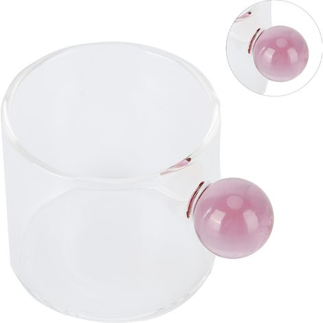 Tasse à thé en verre transparent résistant à la chaleur, 120 ml, anse ronde, anse rose. (1/5)