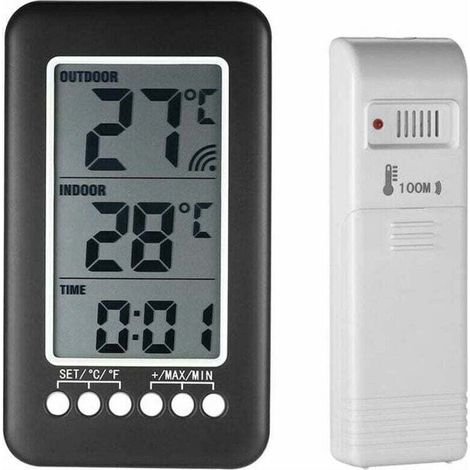 Horloge de Température Numérique Sans Fil 2 en 1 - Intérieur/Extérieur - Écran LCD ℃ / ℉ avec Transmetteur (Batterie non Incluse) (1/4)