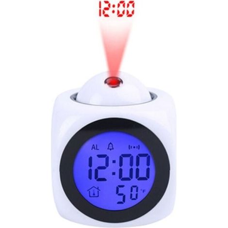 Digitaler Deckenuhr-Projektor, batteriebetrieben, hintergrundbeleuchtetes LED-Display, drehbarer Wecker (weiß) (1/5)