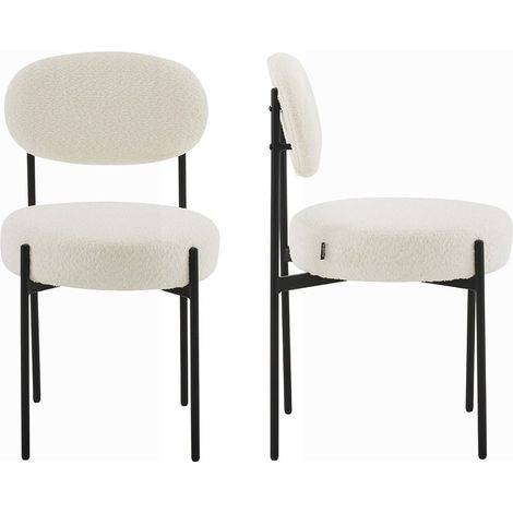 Lot de 2 chaises en tissu bouclé écru, piètement métal noir - Evora (1/5)