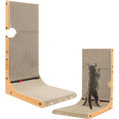Planche à gratter pour chat, 68 cm de haut, avec piste de balle pour chat, planche à gratter en forme de L, matériau en carton, stable et durable, disponible des deux côtés (1/5)
