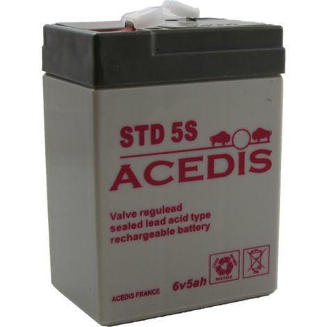 Batterie Plomb Etanche - ACEDIS STD 5S - AGM VRLA, 6 V 5 Ah