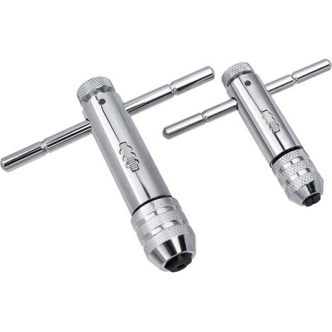 2 Clé à Taraud Clé Taraudage à T Poignée Coulissante Alésoir à Tarauder Réglable, Porte-Taraud Robinet Clé à Cliquet Réversible Taraudage Manuel M3-M8 / M5-M12