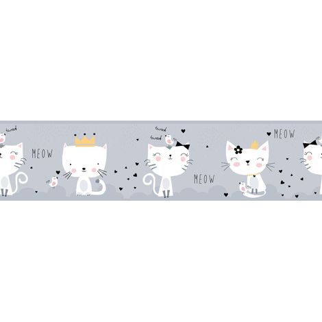 A.S. Création Meow Cats 403742 Papiertapete Kinderzimmer 5 x 1.55 m Grau Wohnzimmer Schlafzimmer Büro (1/5)