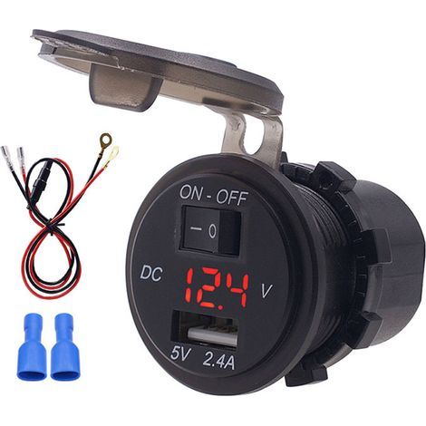 Chargeur LED 12V IP66 2,4A avec interrupteur indépendant, adaptateur numérique, câble 60cm rouge, compatible DC12-24V (1/5)