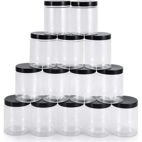 Recipientes de plástico para almacenamiento de 250 ml con tapa hermética - Tarros para especias y recipientes para almacenar granos (1/5)