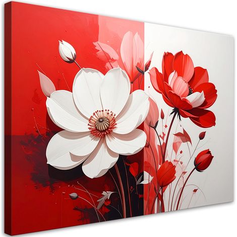 Quadro su tela, Fiori bianchi e rossi su uno sfondo rosso acceso - 45x30 (1/2)