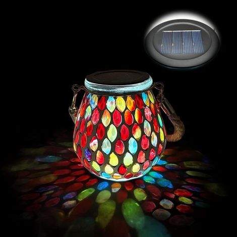 Lampe solaire mosaïque d'extérieur, lampe suspendue en mosaïque de verre avec interrupteur marche/arrêt, lanterne solaire de table étanche IP65 pour pelouse, allée, jardin, terrasse, sol ou bassin (1/5)
