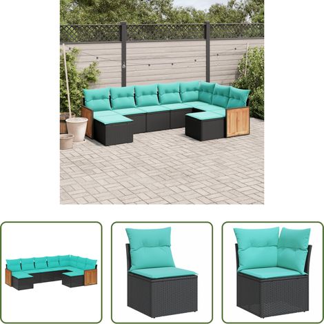 vidaXL Canapé en résine - Salon de jardin 9 pcs avec coussins noir résine tressée (1/5)
