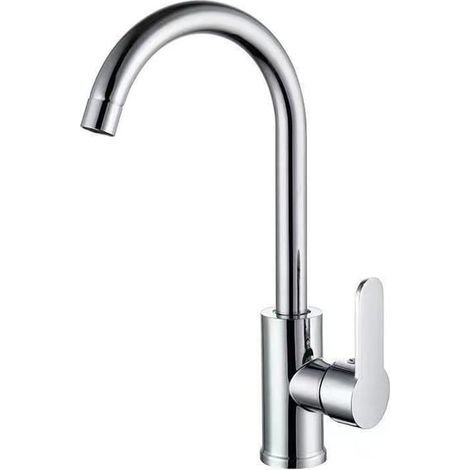 Mitigeur évier monocommande chromé, robinetterie cuisine moderne, mélangeur à levier unique, finition brillante, débit doux, installation facile, usage quotidien (1/5)
