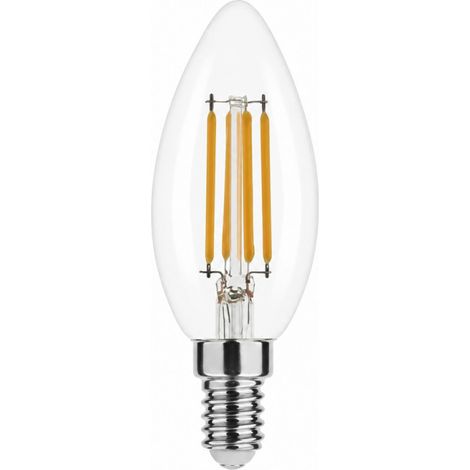 Bombilla LED llama de cristal transparente E14, 2,5W, blanco cálido.