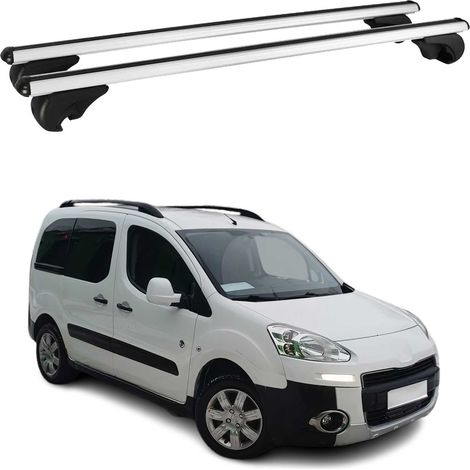 OMAC Barres de toit en aluminium pour Peugeot Partner Tepee 2008-2018 – TÜV / DIN 75302:2019 – Antivol inclus – Charge max 75 kg – 2 barres Argent (1/4)