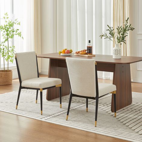 Lot de 2 chaises de salle à manger modernes, style scandinave minimaliste, pieds accent noir et doré, coussin en tissu crème, assise confortable, pour table à manger (1/5)