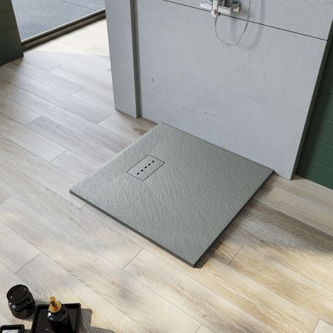 SONNI Receveur de douche Receveur de douche plat SMC antidérapant, design découpable Gris 80 x 80 cm (1/5)