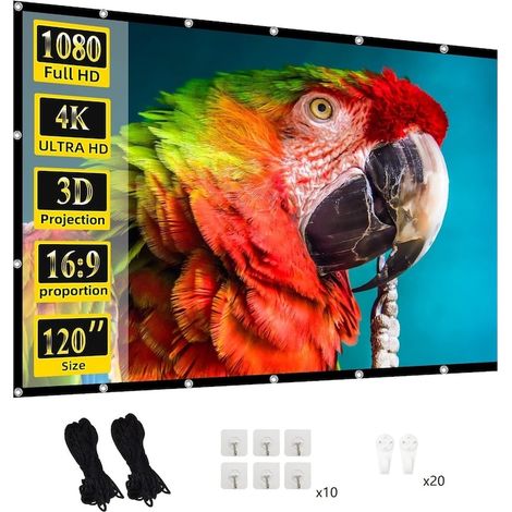 Écran de projection de 120 pouces, portable, double face, en toile infroissable, pour une utilisation intérieure et extérieure, format 16:9, idéal pour le home cinéma. (1/5)