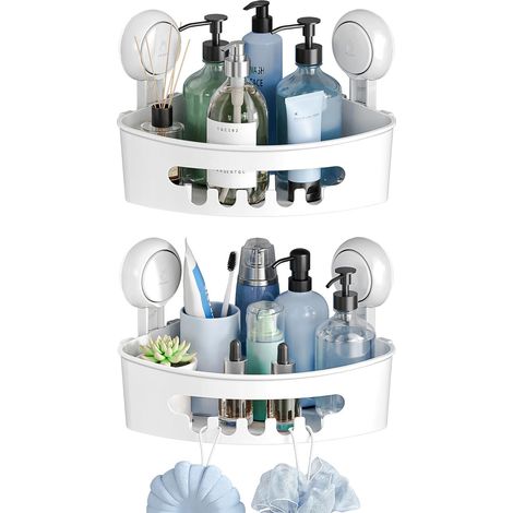 Étagères d'angle de douche (lot de 2) - Étagère d'angle à ventouses pour salle de bain - Petit rangement pour salle de bain - Étagère triangulaire
