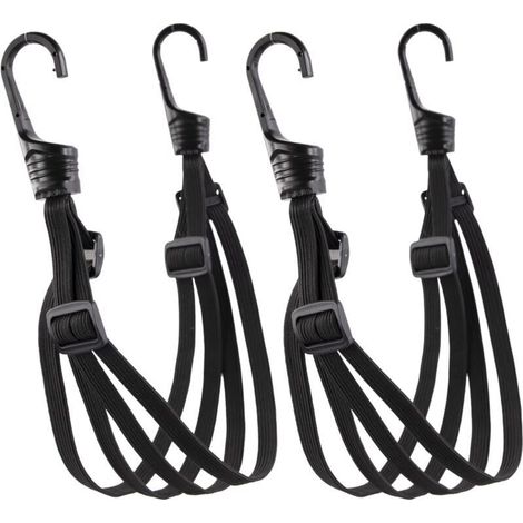 Corde elastiche scorrevoli, 4 corde, nere – Confezione da 2, 60 cm, lattice rinforzato + nylon, ganci in acciaio inox da 3,2 mm – Per biciclette e fissaggi generici