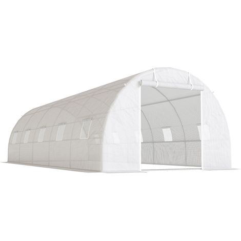 Serra a Tunnel 8x3x2 m con Rivestimento in Plastica e Acciaio Rinforzato Bianco (1/5)