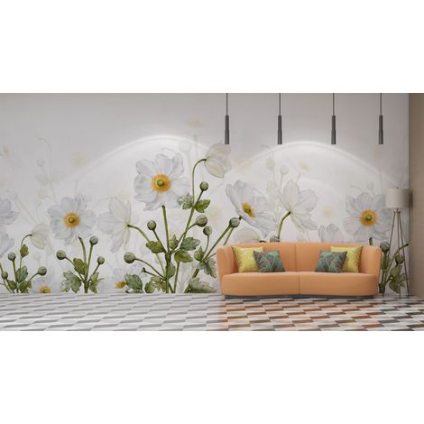 Papier peint fleuri - tapis de marguerites blanches - 150 x 250 cm (1/2)