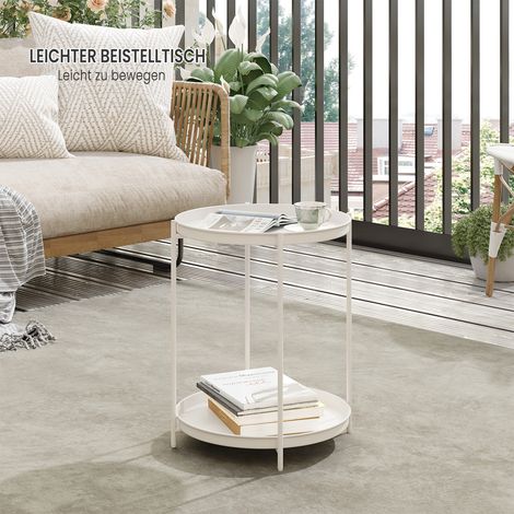WOLTU Rund Beistelltisch Couchtisch mit Stauraum Nachttisch Sofatisch mit 2 abnehmbare Tabletts Kaffeetisch Telefontisch , aus Metall, für Wohnzimmer Schlafzimmer, Creme (1/5)