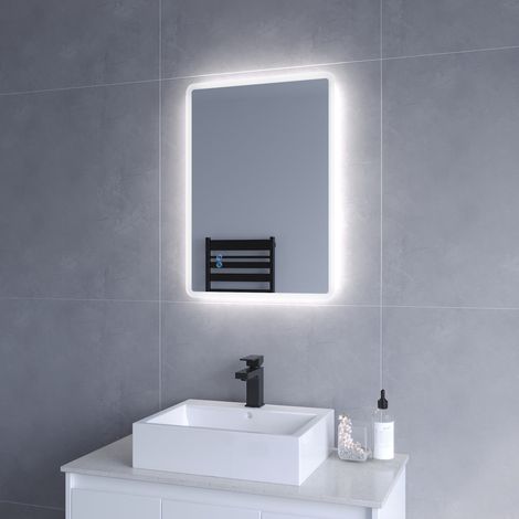 Badspiegel Beleuchtet LED Badezimmerspiegel 70x50cm BORAS Typ B  Touch Sensor Dimmbar Antibeschlag Kaltweiß 6400K  AQUABATOS (1/5)