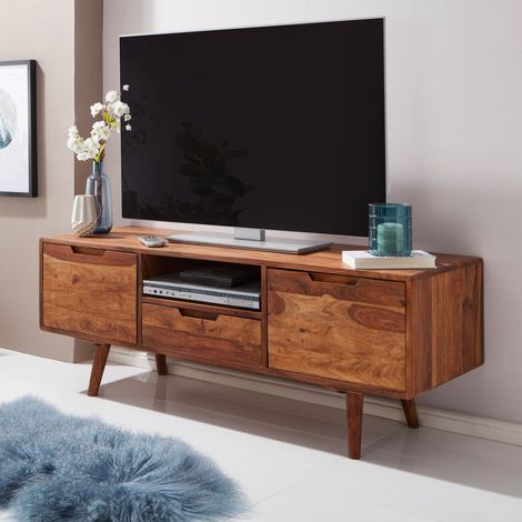 Meuble TV 2 portes et 1 tiroir 135x45x51 cm en sheesham massif (1/5)