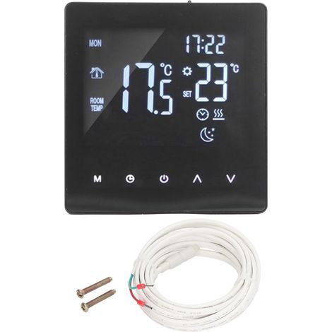Thermostat numérique programmable écran LCD tactile intelligent, contrôleur de chaudière pour chauffage au sol, noir, alimentation AC90-240V, avec WiFi (1/5)