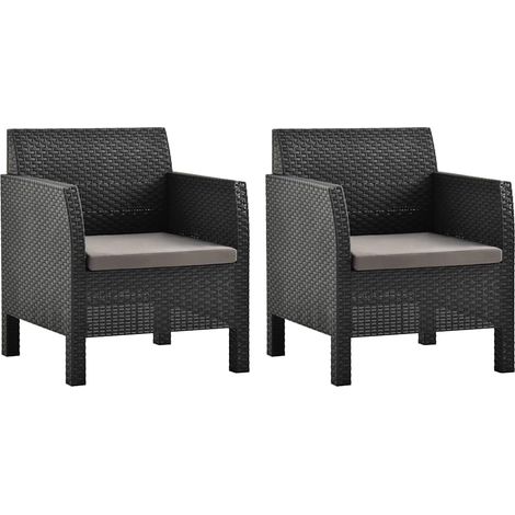 Lot de 2 Chaises de jardin avec coussins - Chaises d'extérieur pour terrasse/jardin PP Rotin Anthracite BV473709 - BonneVie (1/5)