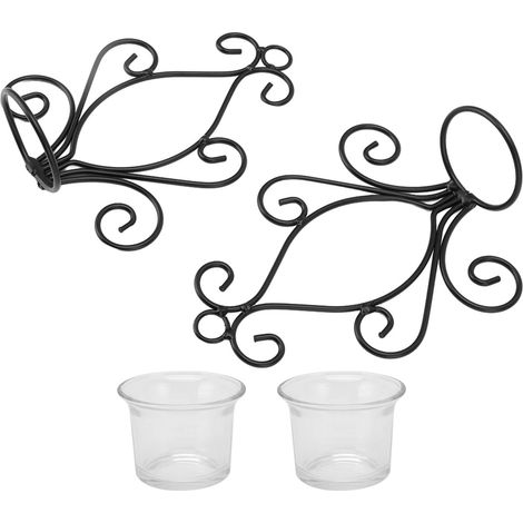 Lot de 2 appliques murales de style européen avec motif tourbillonnant en fer forgé et plateau pour chambre à coucher (1/5)