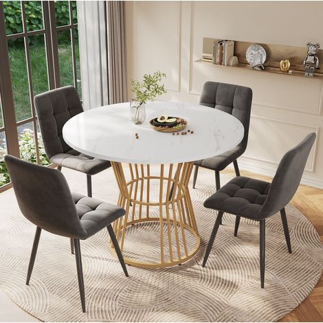Mesa comedor redonda con 4 sillas y efecto marmol OKMYHOME (1/5)