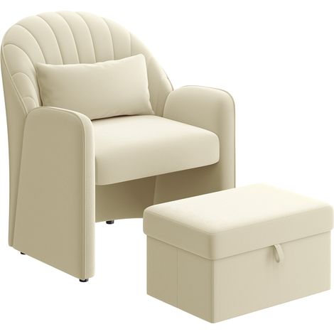 Yaheetech – Fauteuil relax en velours avec repose-pieds et rangement – Dossier semi-arrondi – Confort optimal pour salon et chambre – Beige (1/5)