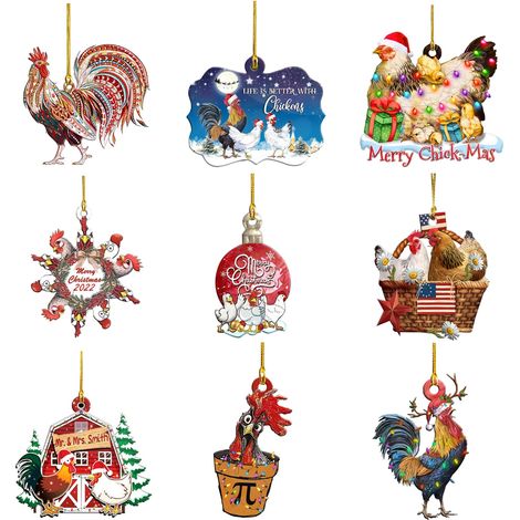Pendentif Poule Noël avec Chapeau Sapin Décorations à Suspendre Portes Fenêtres (1/5)