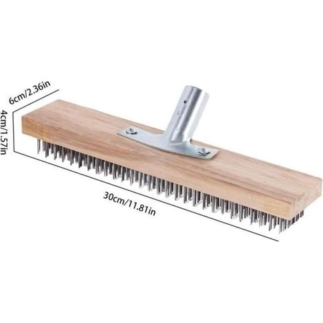 (couleur bois + argent)Brosse à balai métallique, balai de jardin robuste pour l\'extérieur en mousse, cour, terrasse, bâtons de nettoyage non inclus