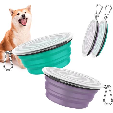 Collapsible Dog Bowl, [Pack of 2] Silicone Travel Bowl (1/5)