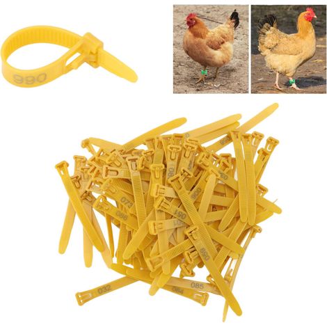 Bagues de jambe pour poulet [100 pièces] - Modèle ajustable avec marquage numérique résistant pour identification de volaille (canards, oies)