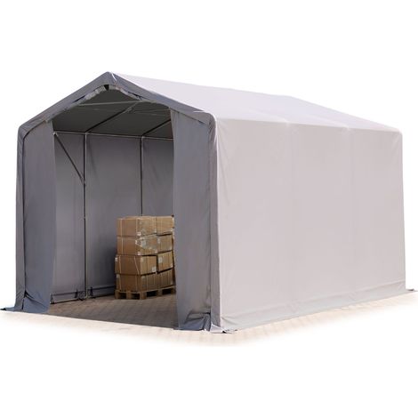 4x6m hangar TOOLPORT, PRIMEtex PVC 2300 N gris, H. 3m avec portes à fermeture Eclair, avec statique (type de sol : terre)
