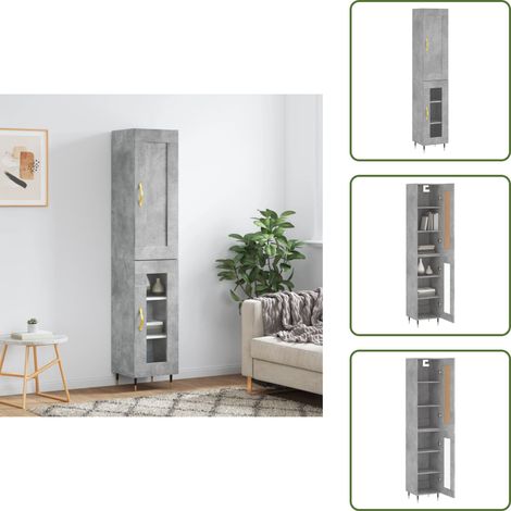 The Living Store Buffet haut Gris béton 34,5x34x180 cm Bois d'ingénierie - Buffet Design - Meuble Rangement - Armoire Cuisine - Mobilier Gris - Buffet Moderne (1/5)