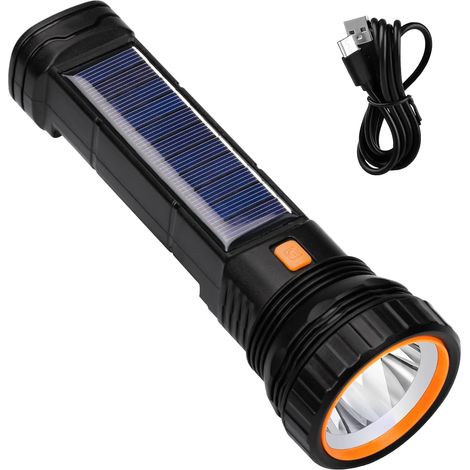Tragbare LED-Taschenlampe mit Solarfunktion, IPX4 wasserdicht, Solarladung, lange Akkulaufzeit, ideal für Camping, Wandern und Notfälle [Energieeffizienzklasse A+++] 1 Stück