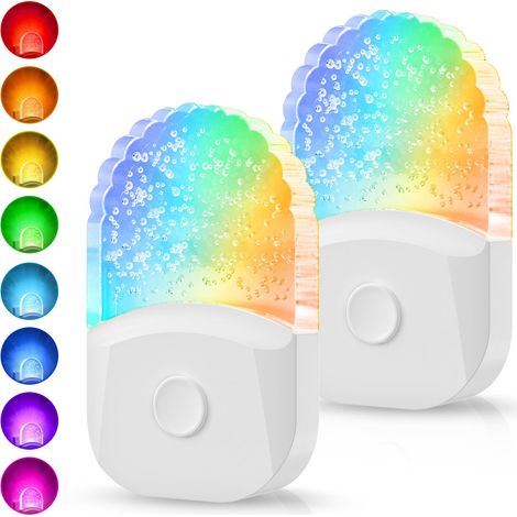 Lot de 2 veilleuses à changement de couleur automatique avec capteur, 8 couleurs RVB et contrôle du crépuscule à l'aube, pour la décoration de la chambre d'enfant et de la salle de bain. (1/5)