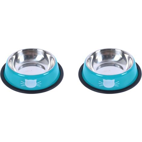 Katzenstreu-Set aus Edelstahl – rutschfester Futternapf – 2-teilig – 15,5 x 15,5 x 4,5 cm – Blau (1/5)