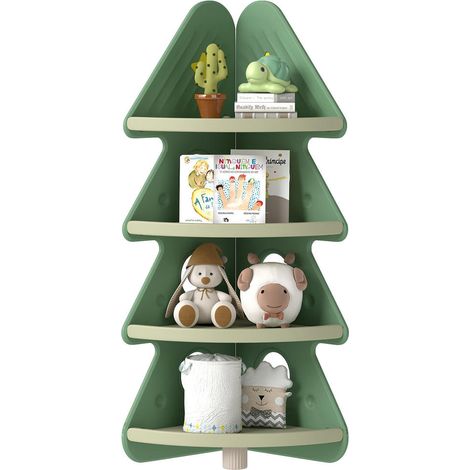 Pour Chambre et Salle de Jeux Étagère d'Angle Enfant 4 Niveaux Meuble Rangement Livres Bébé Design Sapin Vert (1/5)