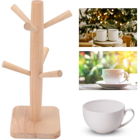 Porte-tasses à café en hêtre rainuré, vendu en gros, support de rangement pour tasses et mugs, idéal pour la cuisine et la maison. (1/5)